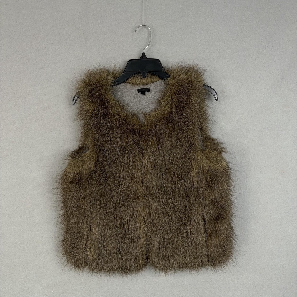 J Crew Vest Womens Small Brown Faux Fur Fall Winter Mob Wife Cozy Warm Jacket